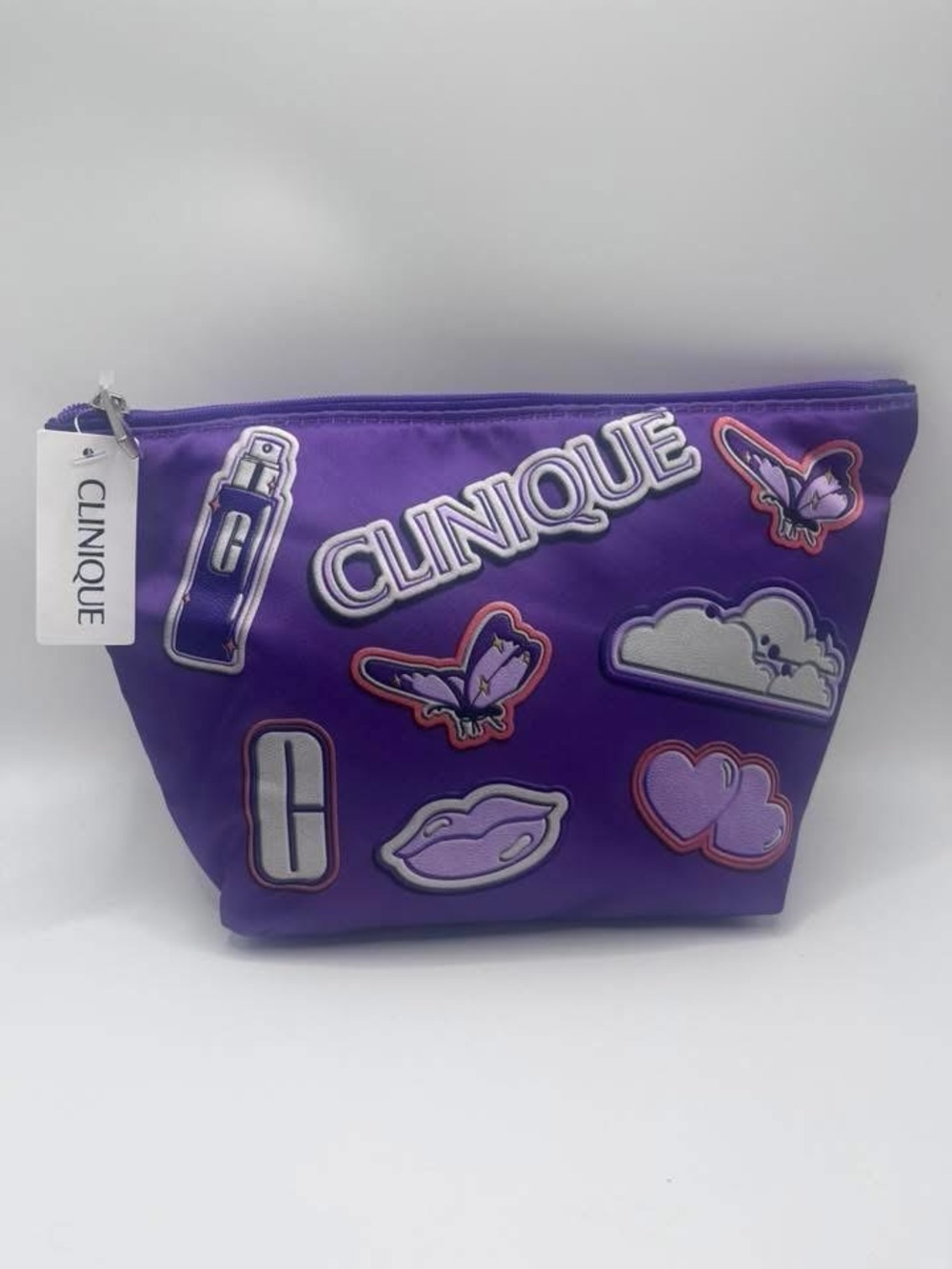 Clinique Purple Patchwork Logo Cosmetic Bag